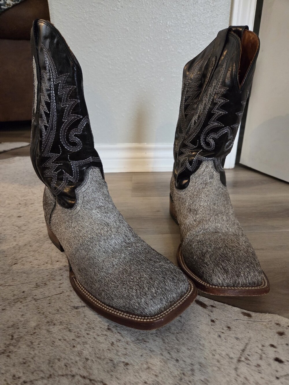 Men's Gray Hair-on Leather Western Boots